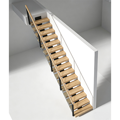 Cable railing wooden staircase