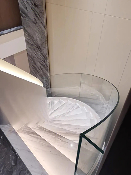 Curved stairs with LED, LED staircase curved metal railing and glass stair.