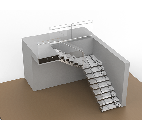 Straight staircase floating staircase with stone steps