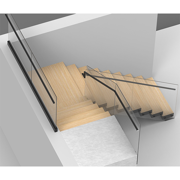 Floating staircase with glass railing