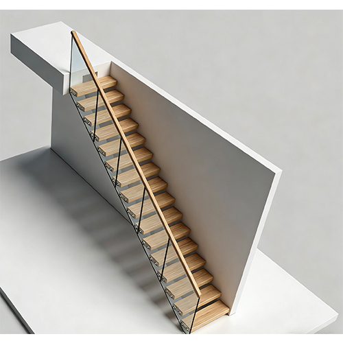 Glass railing mono stringer staircase