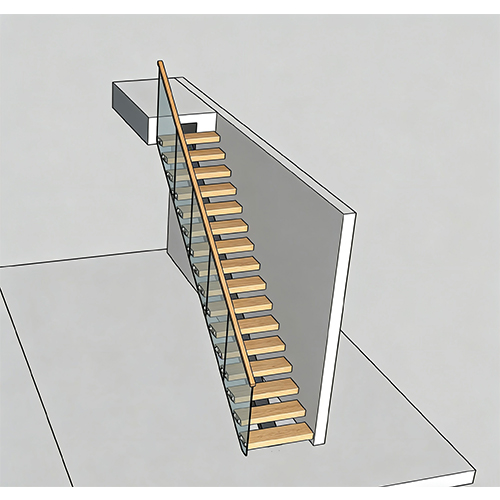 Glass railing single stringer staircasea
