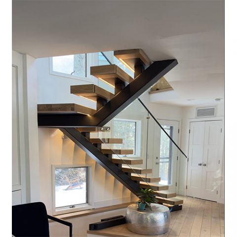 Modern Floating Staircase with Glass Railing Installed in New York
