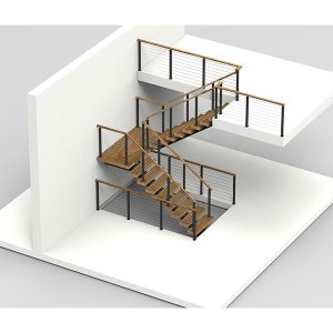Modern Multi-Flight Timber Staircase with cable railing