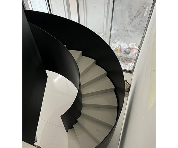 modern black stringer curved staircase for villa.