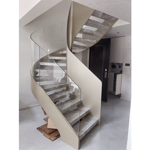 Open riser marble steps staircase