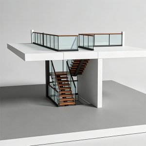 Straight Mono Stringer Staircase with Glass Railing and light