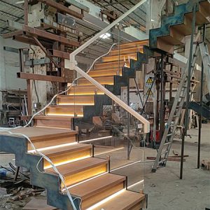 white oak u shaped stairs with 2 landings