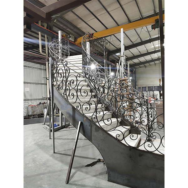 custom curved staircase steel structure with marble treads