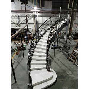 luxury double curved staircase with marble steps
