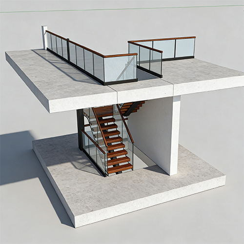 U shaped staircase with glass railing decoration